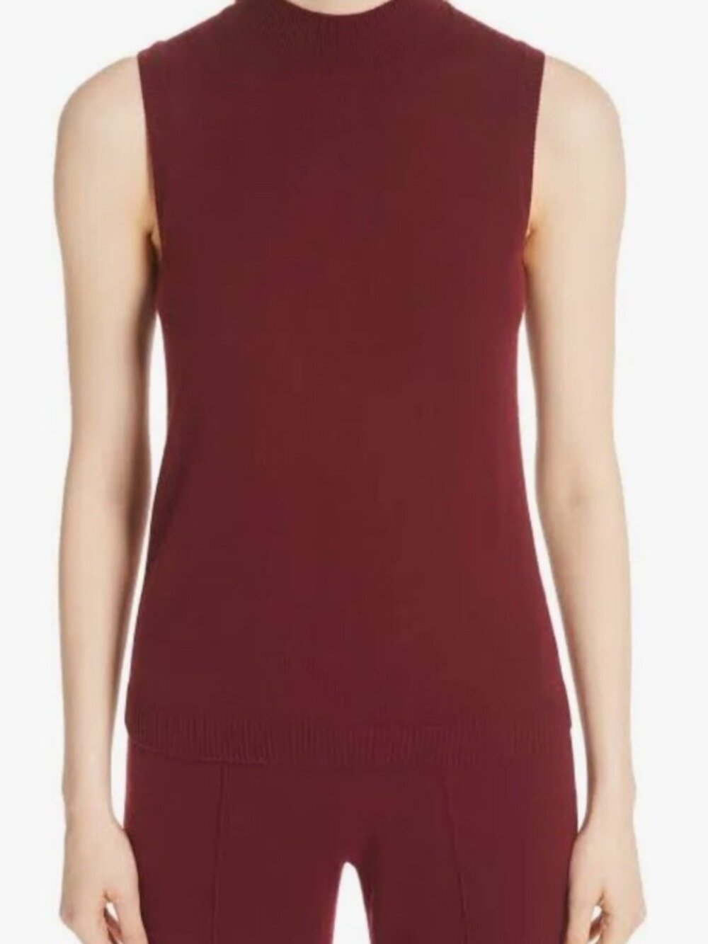 Women's St. John Collection Mock Neck Cashmere Shell, Size Large - Burgundy